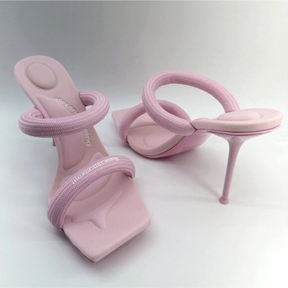 Alexander Wang Julie Pink Tubular Logo Sandals Women Heeled Slides Size 41 US11 - Picture 6 of 11